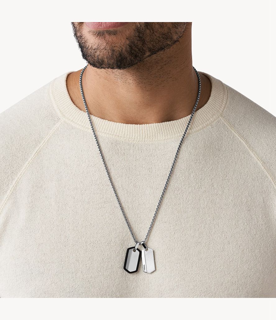 Fossil Chevron Stainless Steel Dog Tag Halskæder Herre Sølv | VFMPDN-934