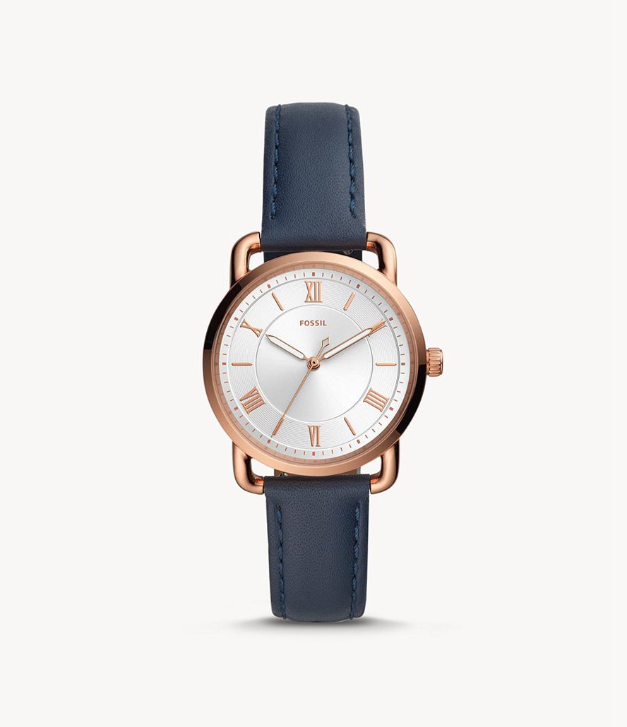 Fossil Copeland Three-Hand Midnight Læder Ure Dame Lyserød Guld | TSZCRF-608