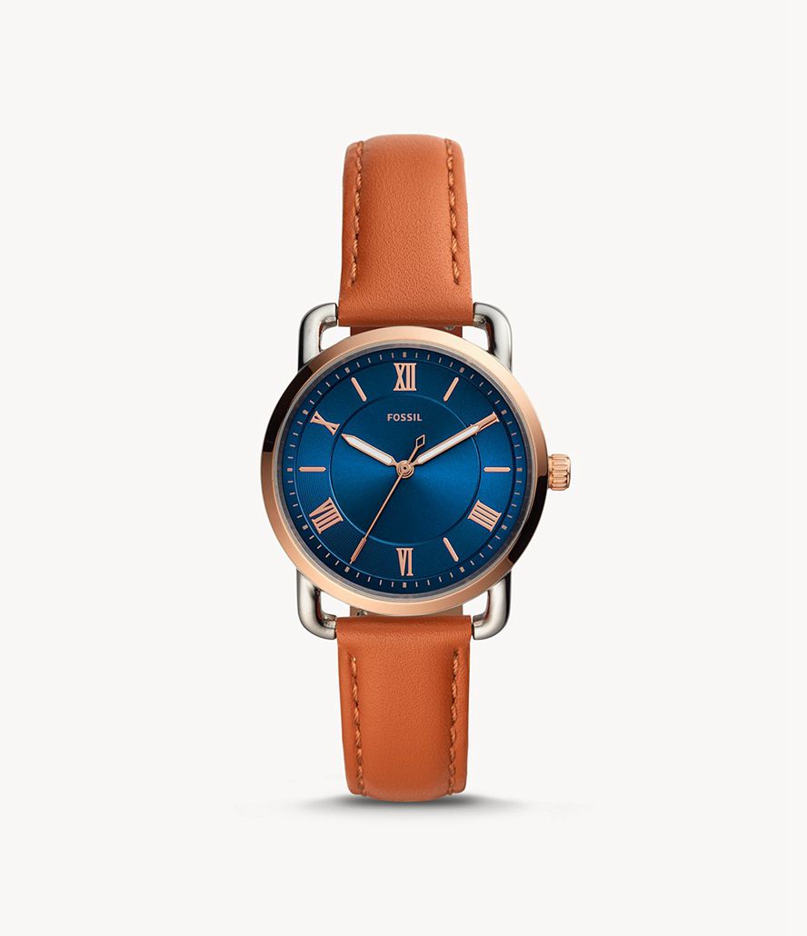 Fossil Copeland Three-Hand Tan Læder Ure Dame Sølv | LPUDTJ-587