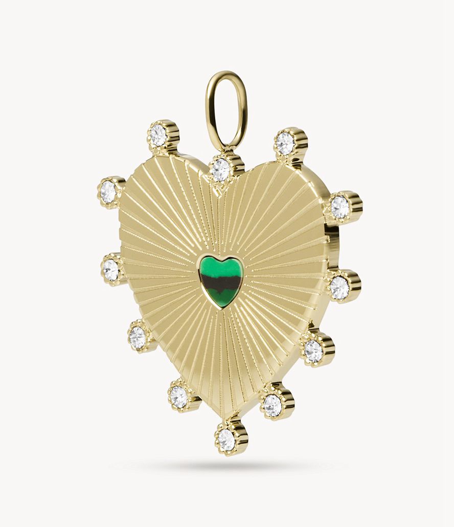 Fossil Corra Oh Soing Malachite Heart Charms Dame Guld | BTSFEH-162