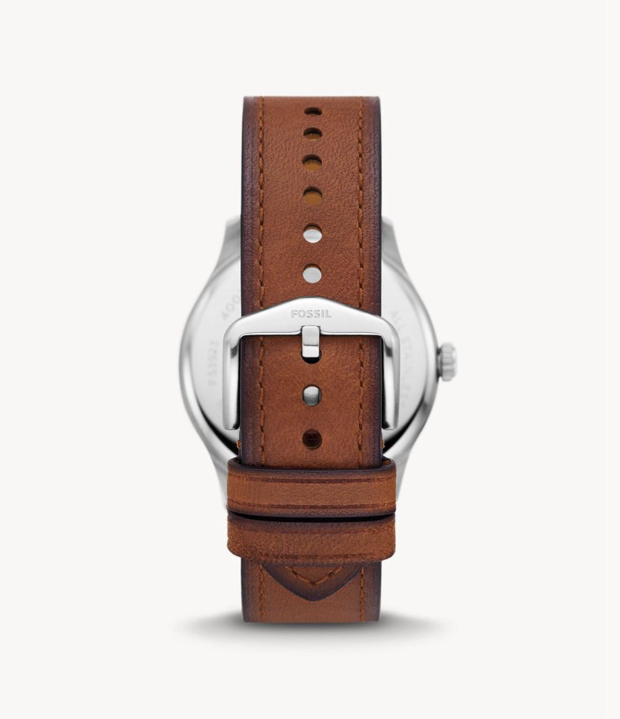 Fossil Dayliner Three-Hand Teak Læder Ure Herre Sølv | DVAEKO-046