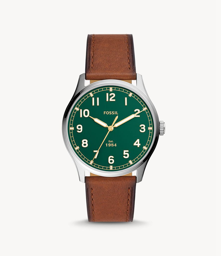 Fossil Dayliner Three-Hand Teak Læder Ure Herre Sølv | DVAEKO-046