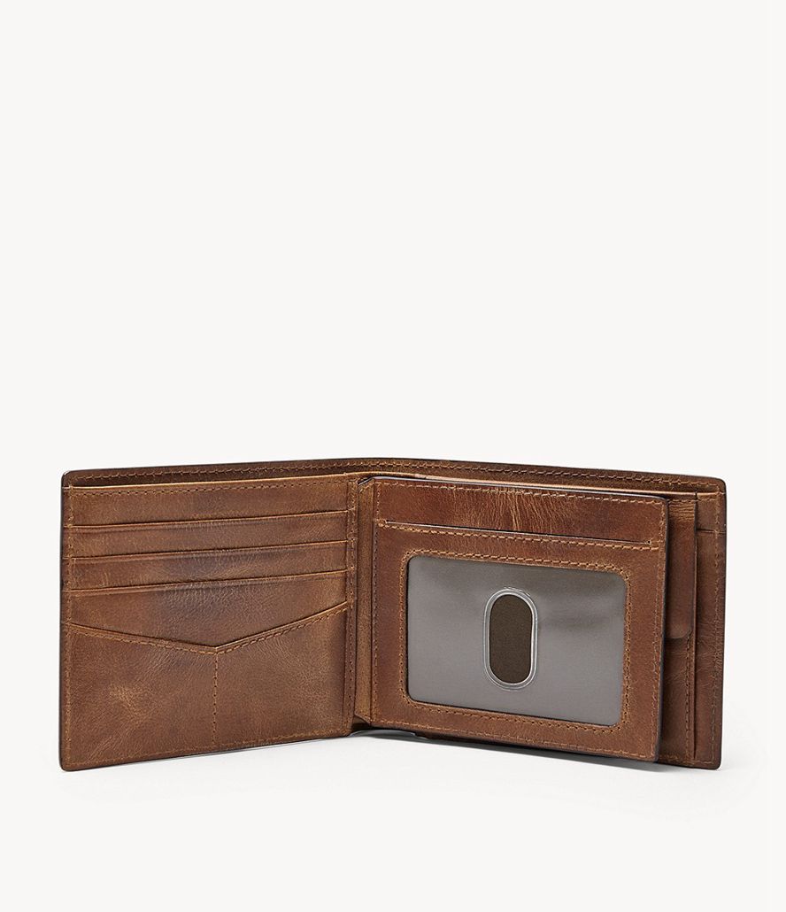 Fossil Derrick Rfid Large Bifold Tegnebog Herre Brune | HZJGRK-956