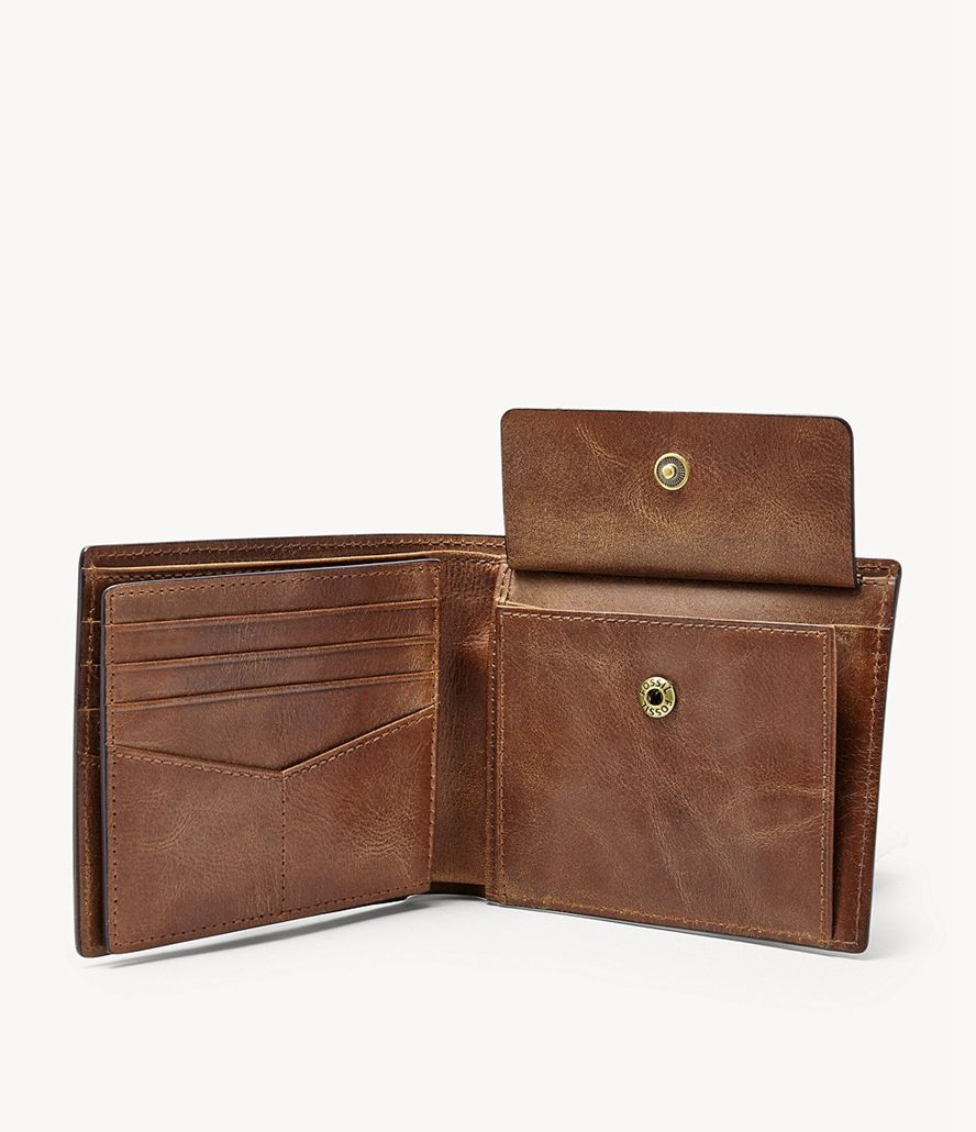 Fossil Derrick Rfid Large Bifold Tegnebog Herre Brune | HZJGRK-956