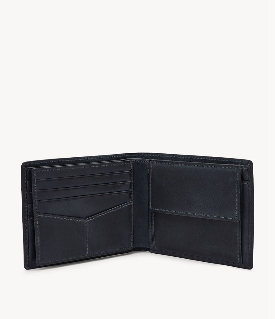 Fossil Derrick Rfid Large Bifold Tegnebog Herre Mørkeblå | OKTQLA-514