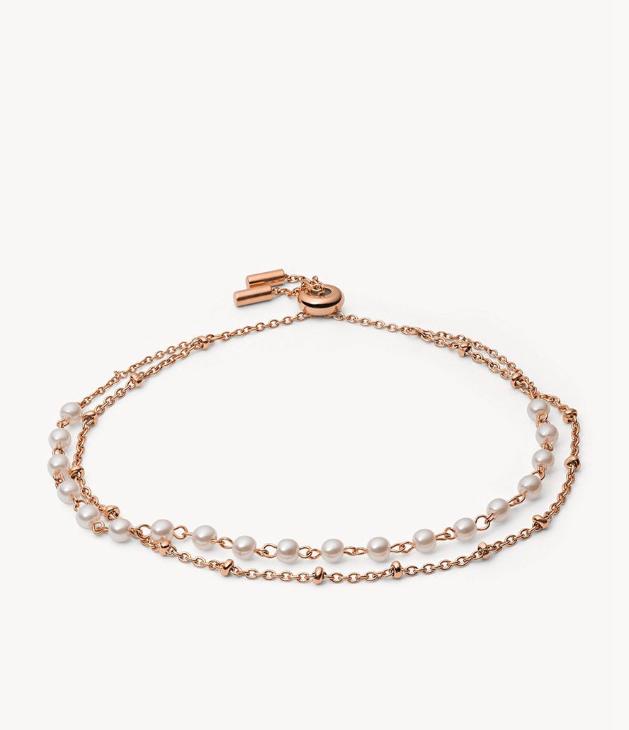 Fossil Drew Glass Pearl Tone Stainless Steel Multi-Strand Armbånd Dame Lyserød Guld | KERGQP-740