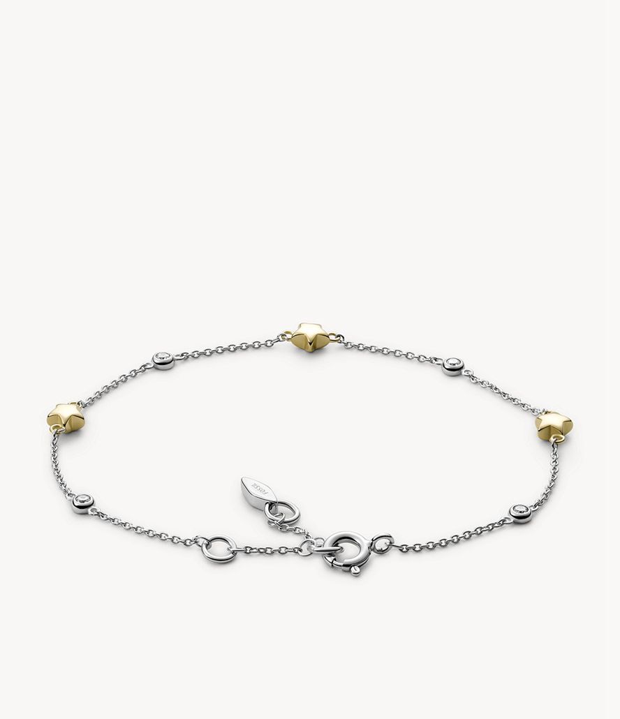 Fossil Elliott Diamonds By The Yard Stars Two-Tone Sterling Chain Armbånd Dame Sølv | PBZHOT-642