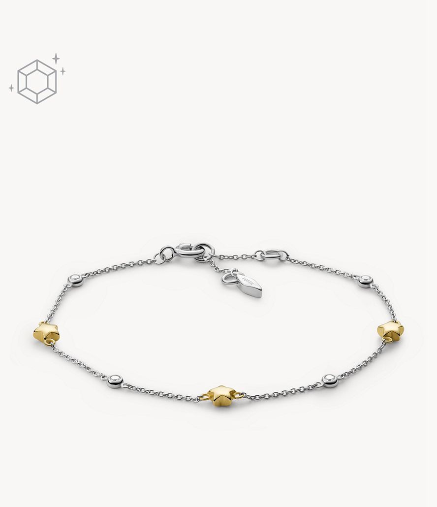 Fossil Elliott Diamonds By The Yard Stars Two-Tone Sterling Chain Armbånd Dame Sølv | PBZHOT-642