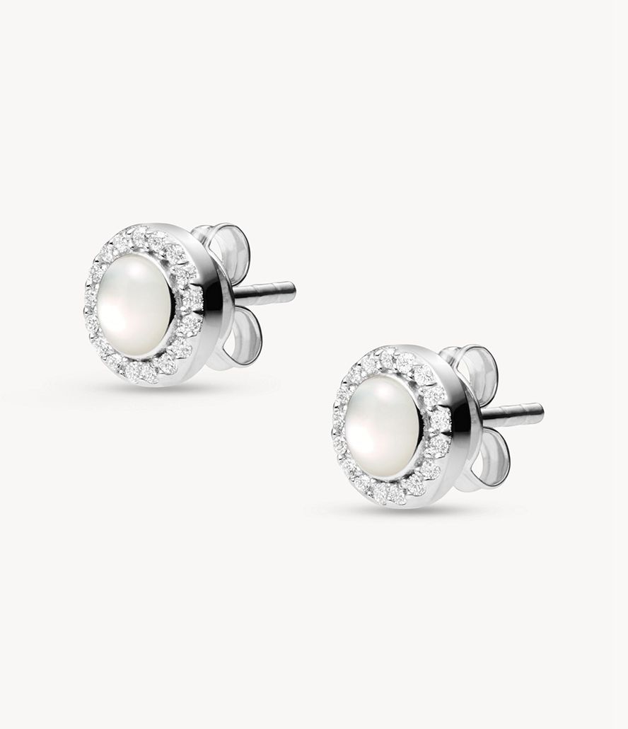 Fossil Elliott Little Charms Mother-Of-Pearl Sterling Stud Øreringe Dame Sølv | MXUVOT-037