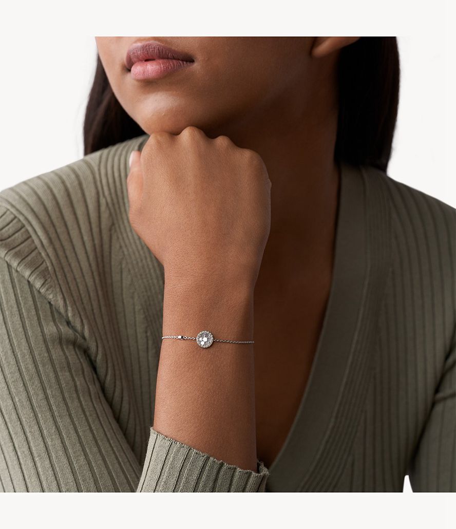 Fossil Elliott Mother-Of-Pearl Sterling Station Armbånd Dame Sølv | HZLIDK-039