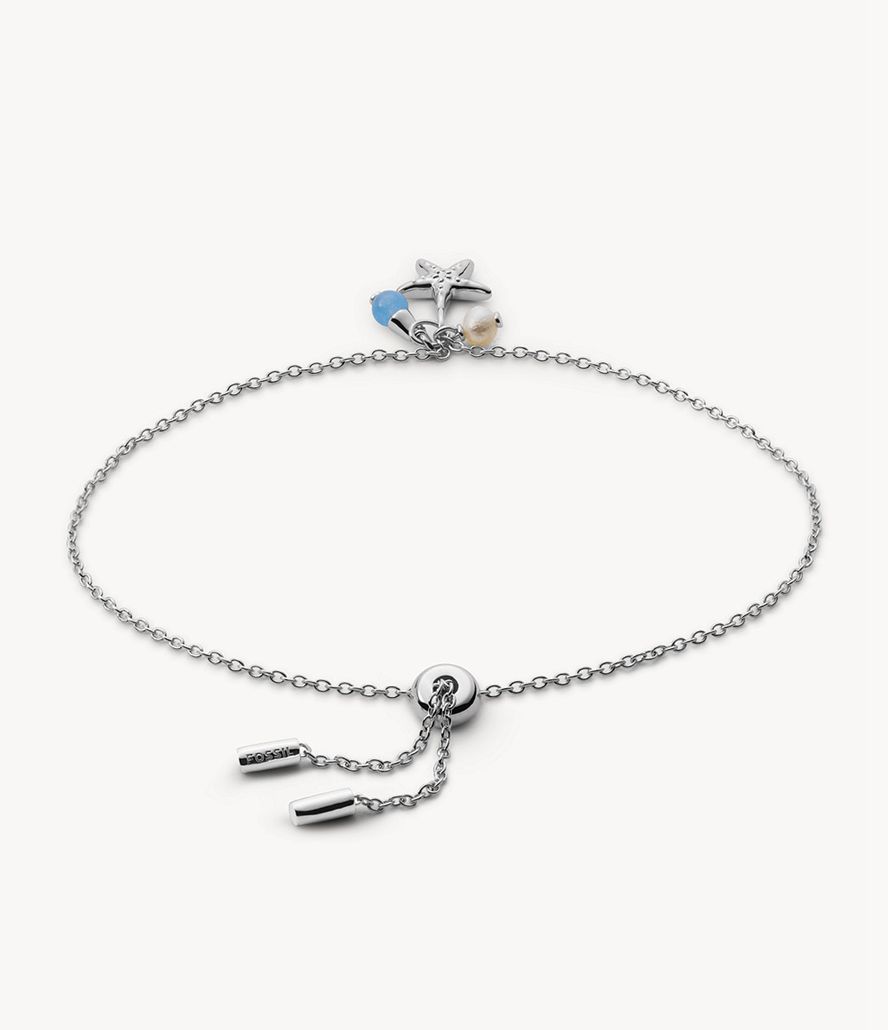 Fossil Elliott Sea Stars Chalcedony And Freshwater Pearl Chain Armbånd Dame Sølv | WRCSYA-032