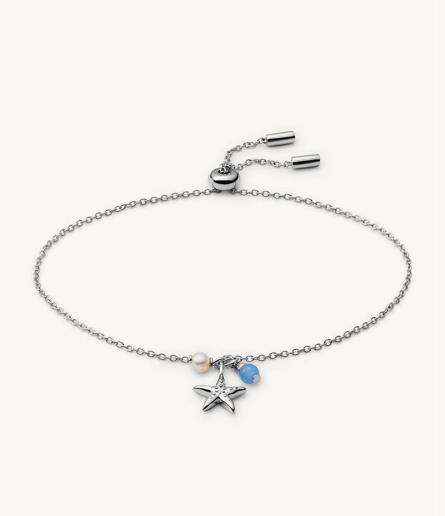 Fossil Elliott Sea Stars Chalcedony And Freshwater Pearl Chain Armbånd Dame Sølv | WRCSYA-032