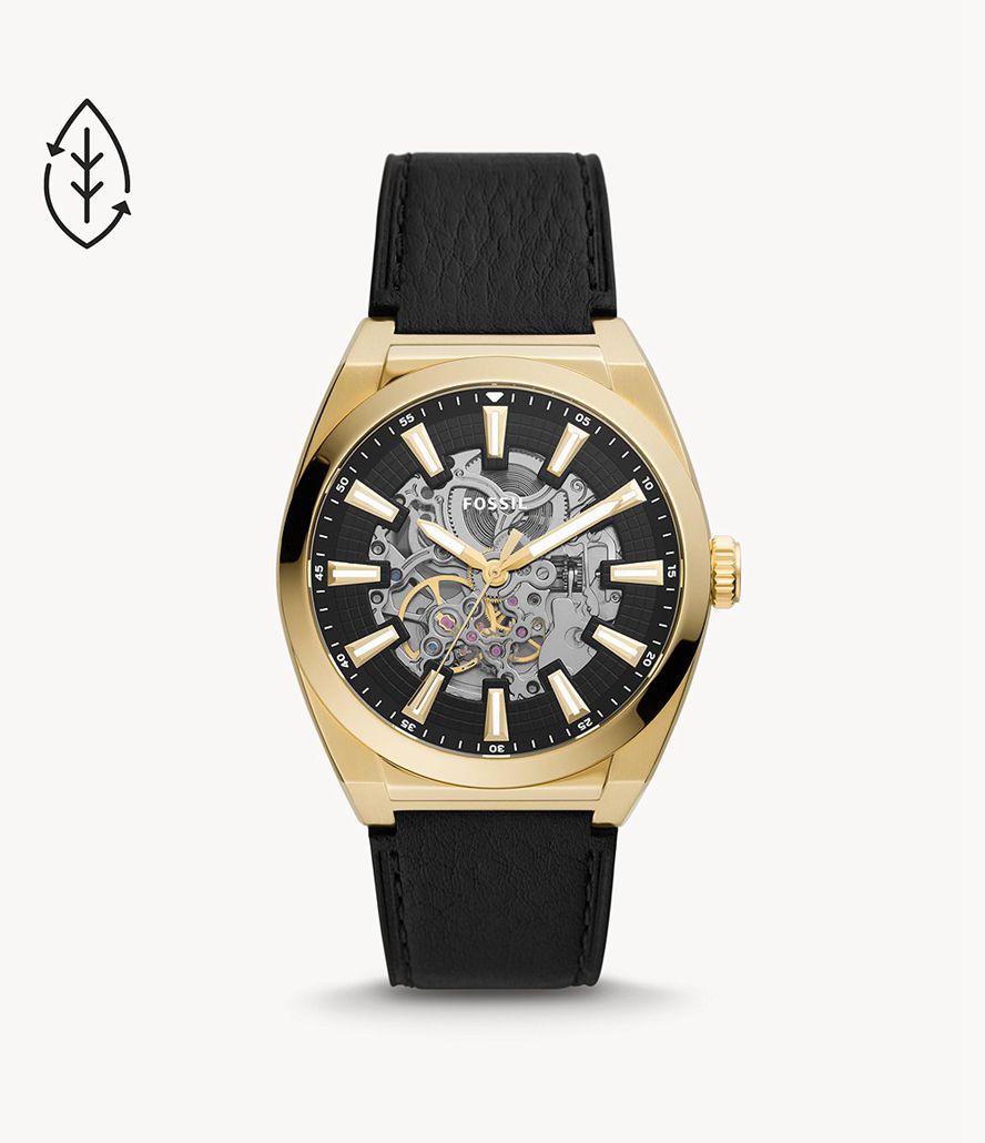 Fossil Everett Automatisk Eco Læder Ure Herre Guld | EQJWAX-943