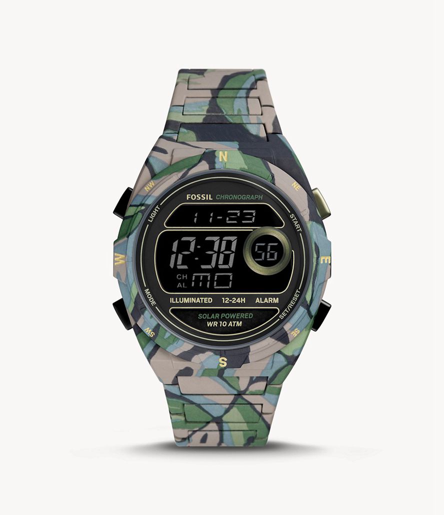 Fossil Everett Digital Camo Stainless Steel Ure Herre Sort | NZKBIY-758