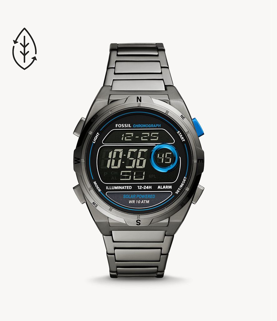 Fossil Everett Solar-Powered Digital Stainless Steel Ure Herre Grå | OHNIDE-134