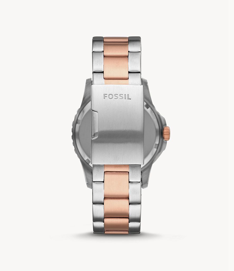 Fossil Fb-01 Three-Hand Date Two-Tone Stainless Steel Ure Herre Sølv | EGJVSB-245