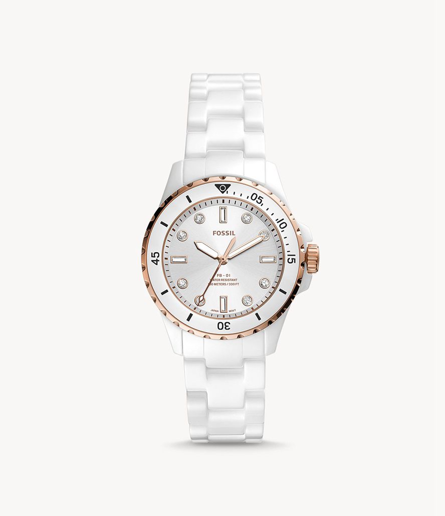 Fossil Fb-01 Three-Hand Keramisk Ure Dame Hvide | EDNSKU-043