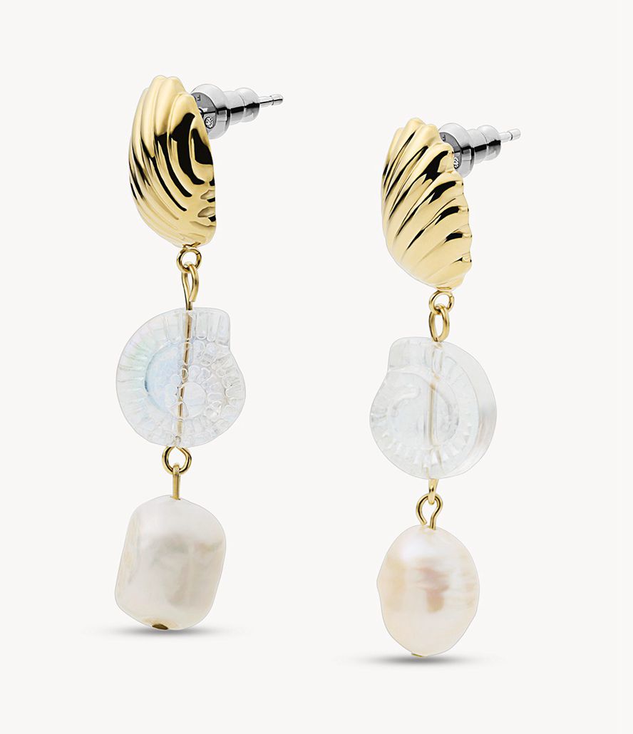 Fossil Georgia By The Shore Pearl Shell Drop Øreringe Dame Guld | BZAEIN-514