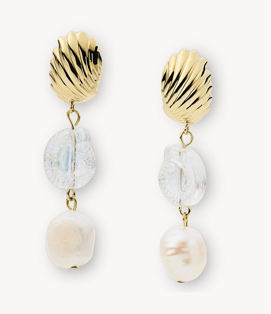 Fossil Georgia By The Shore Pearl Shell Drop Øreringe Dame Guld | BZAEIN-514