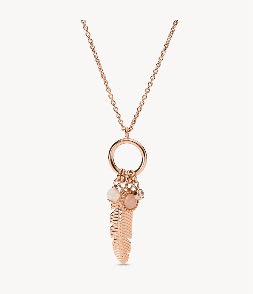 Fossil Georgia Feather Rose Quartz Tone Stainless Steel Components Halskæder Dame Lyserød Guld | KQPYAN-941