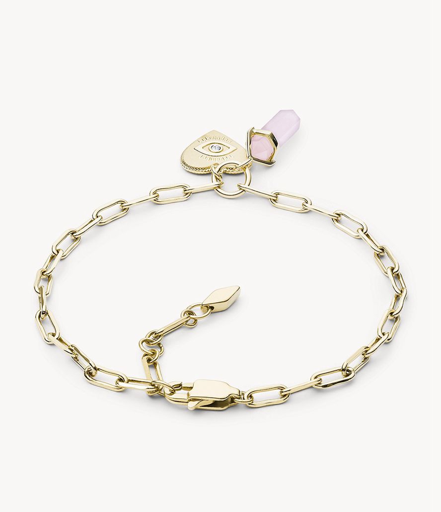 Fossil Georgia Power Of Crystals Rose Stainless Steel Chain Armbånd Dame Guld | WROUAT-368