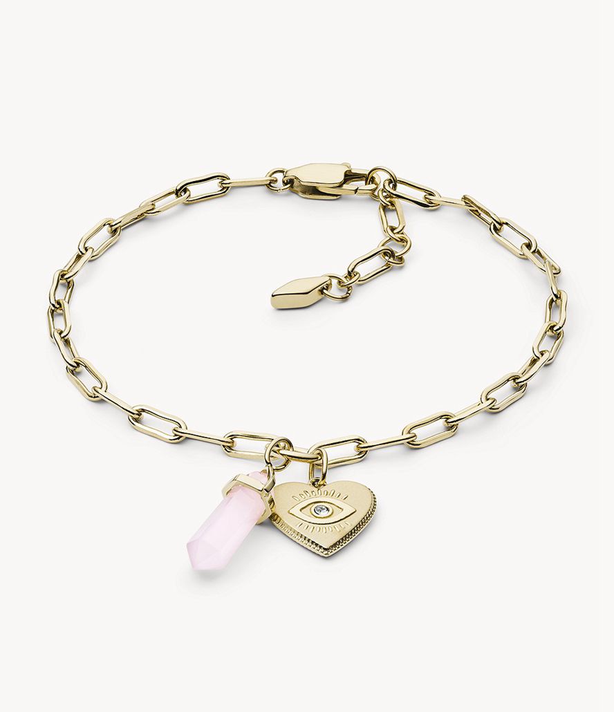 Fossil Georgia Power Of Crystals Rose Stainless Steel Chain Armbånd Dame Guld | WROUAT-368