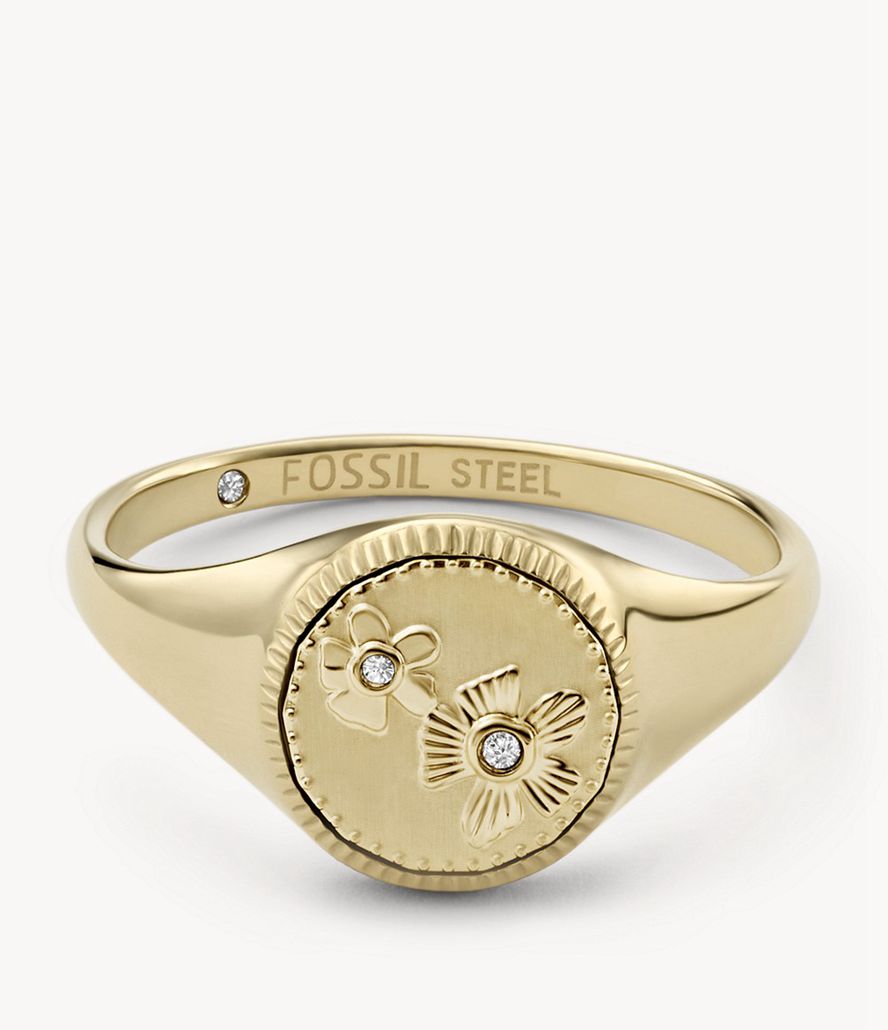 Fossil Georgia Vintage Flower Stainless Steel Signet Ring Dame Guld | QXPCBD-187