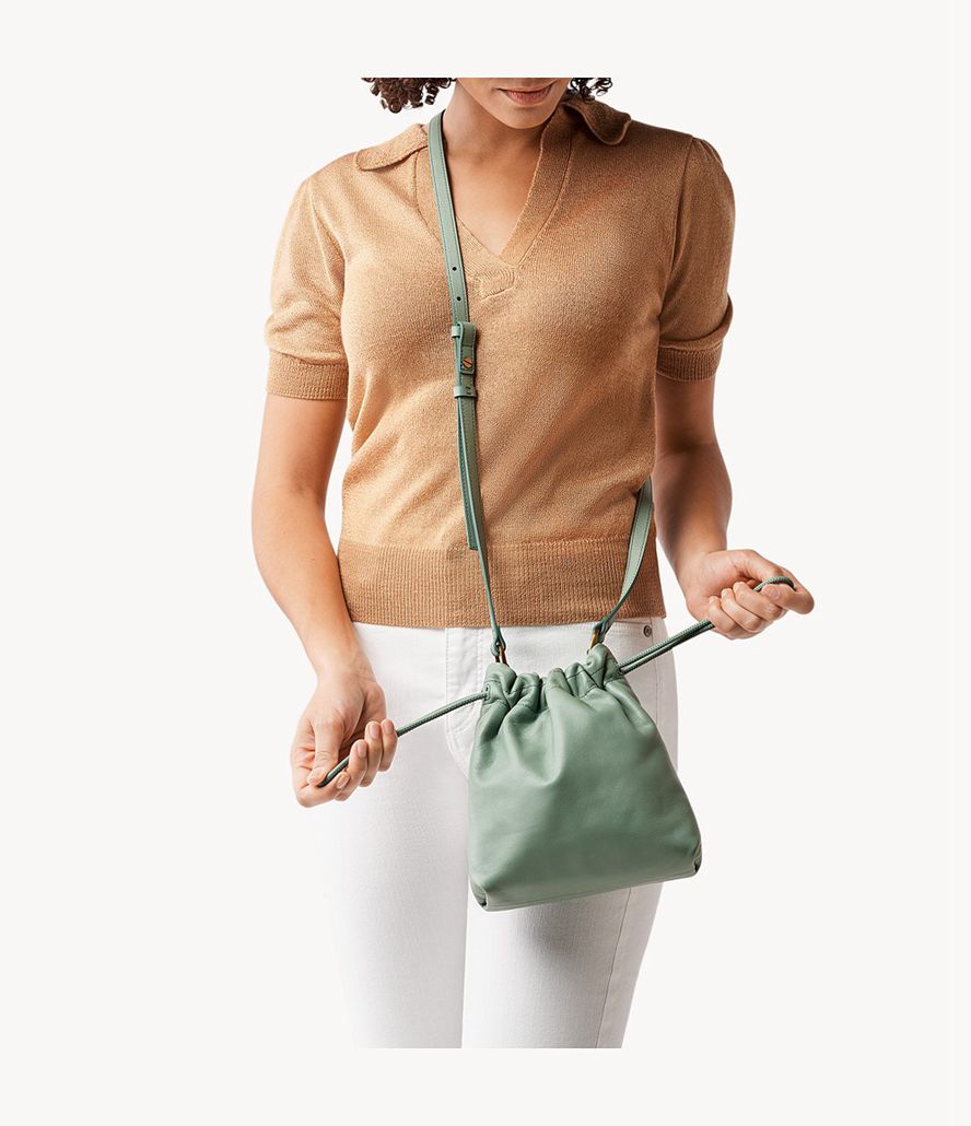 Fossil Gigi Small Drawstring Crossbody Taske Dame Grøn | HRQKMD-305