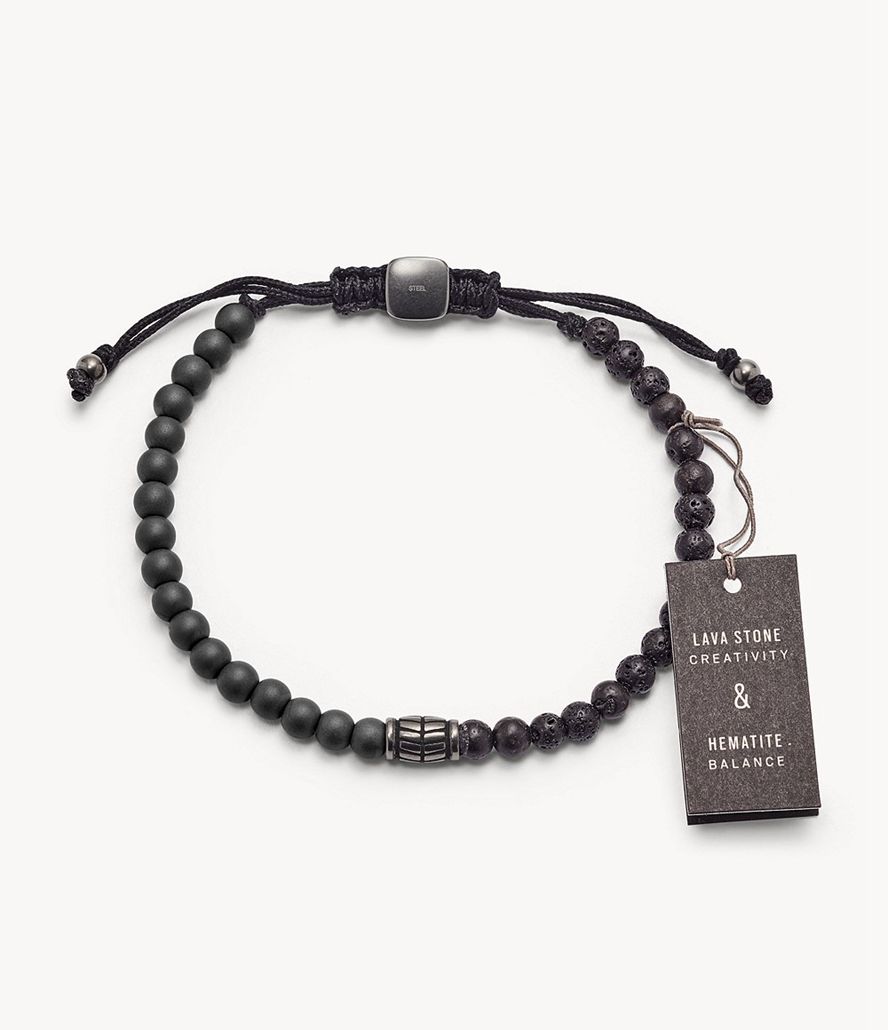 Fossil Hematite And Lava Stone Armbånd Herre Sort | ZJDMTO-986