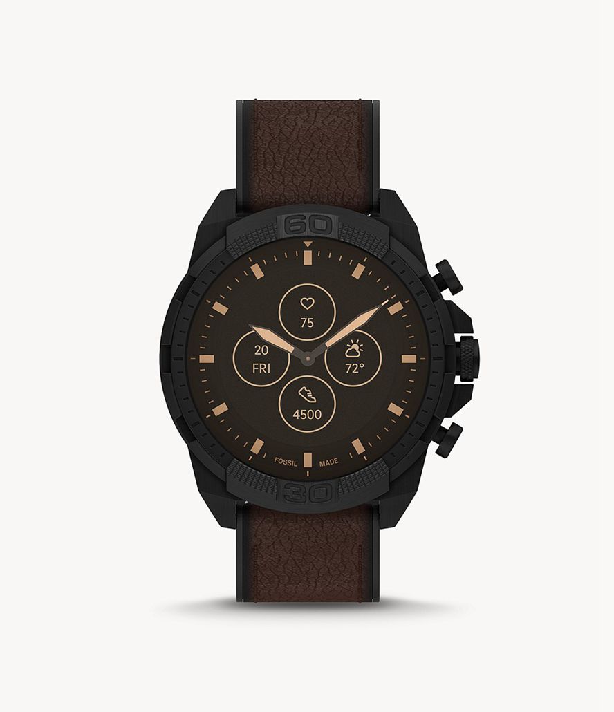 Fossil Hybrid Hr 44mm Bronson Læder Smarture Herre Sort | EYBNCH-894