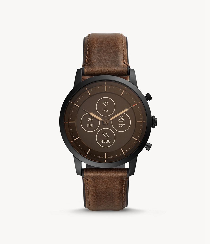 Fossil Hybrid Hr Collider Læder And Rubber Smarture Herre Sort | BKCSGW-402