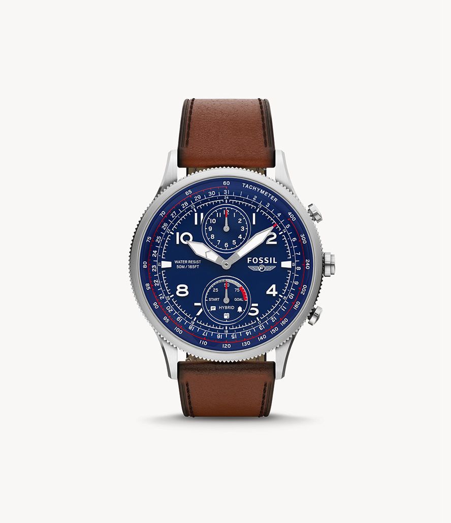 Fossil Hybrid Retro Pilot Dual-Time Læder Smarture Herre Blå | LUECMH-684