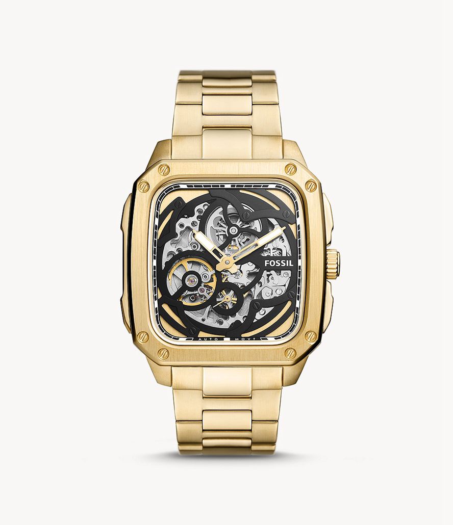 Fossil Inscription Automatisk Stainless Steel Ure Herre Guld | HQTOPD-591