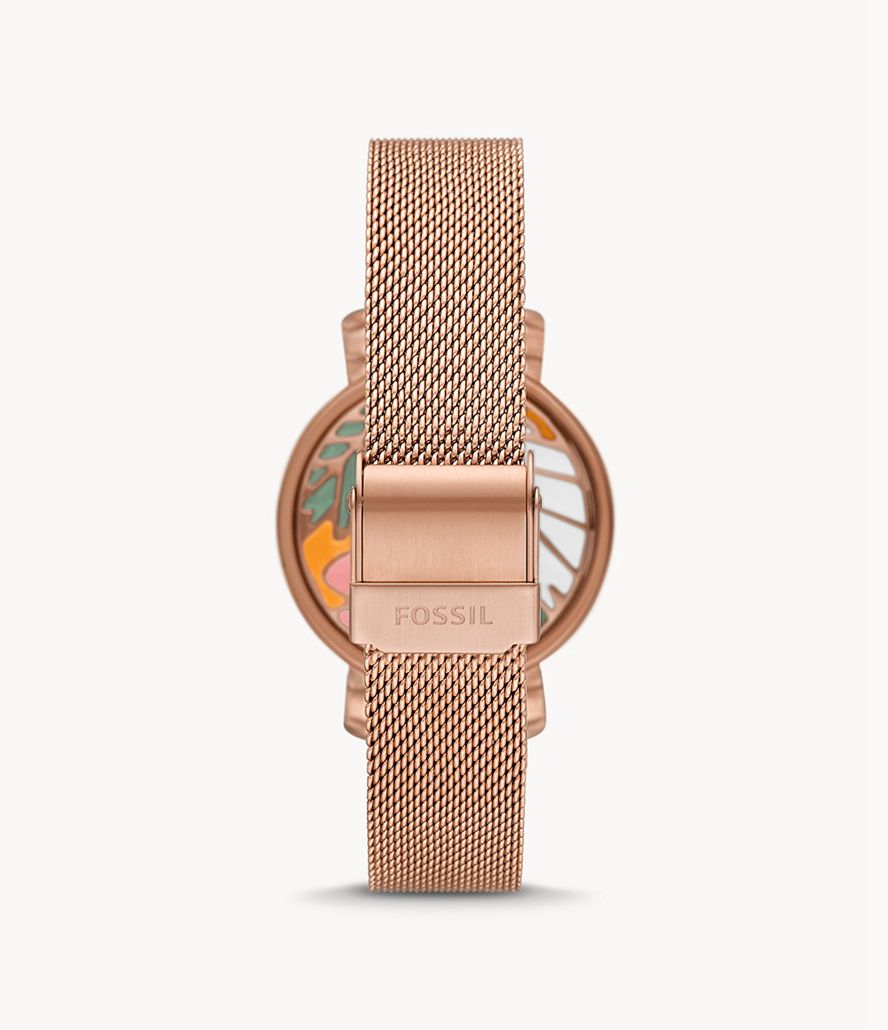 Fossil Jacqueline Reversible Three-Hand Tone Stainless Steel Mesh Ure Dame Lyserød Guld | RFYLIC-036