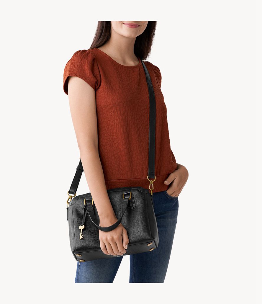 Fossil Jacqueline Satchel Taske Dame Sort | CLFZTK-590