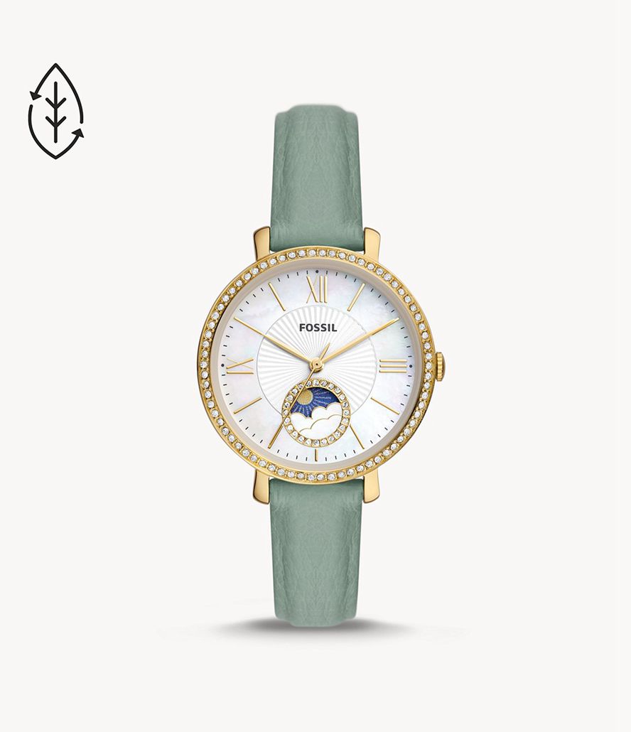 Fossil Jacqueline Sun Moon Multifunktion Eco Læder Ure Dame Guld | JXQIDC-419