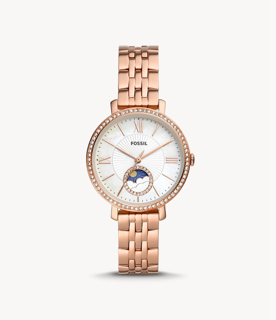 Fossil Jacqueline Sun Moon Multifunktion Tone Stainless Steel Ure Dame Lyserød Guld | MWLXGK-395