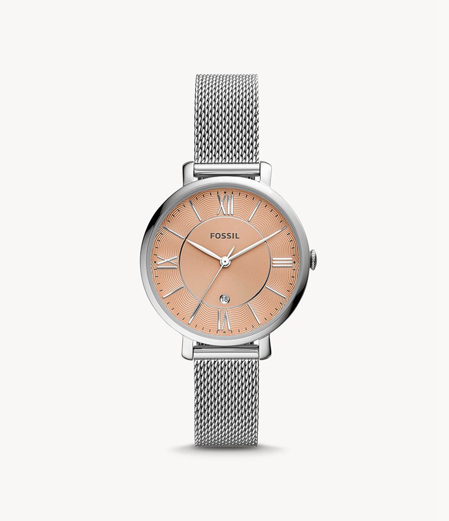 Fossil Jacqueline Three-Hand Date Stainless Steel Mesh Ure Dame Sølv | KLGIPO-216