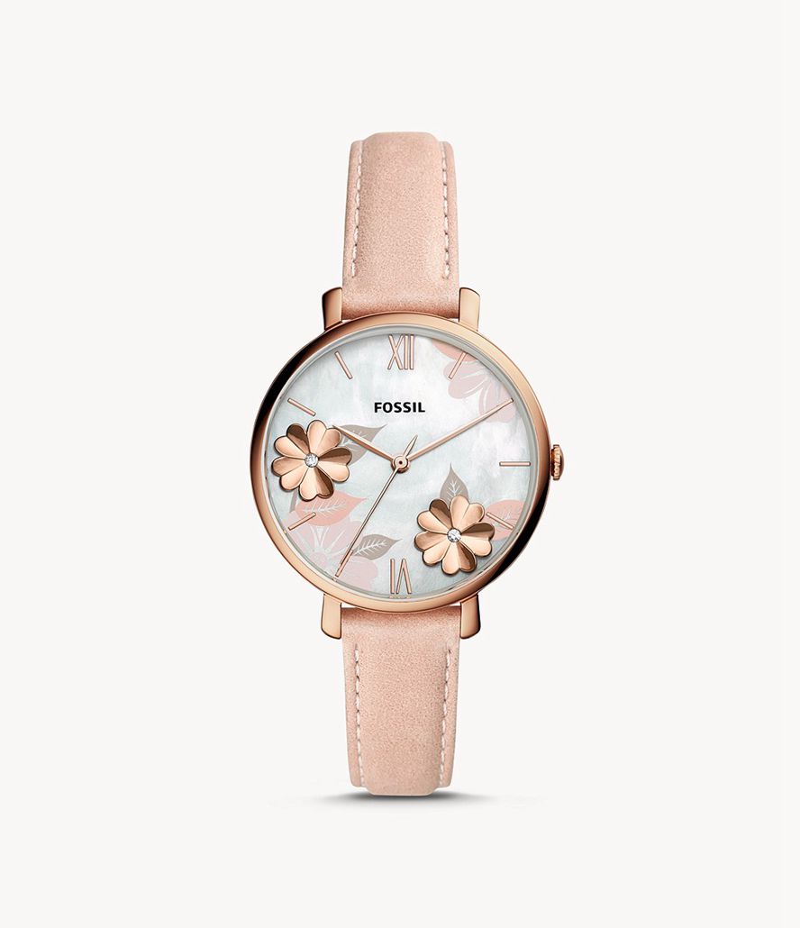 Fossil Jacqueline Three-Hand Læder Ure Dame Lyserød Guld | CALRUI-728