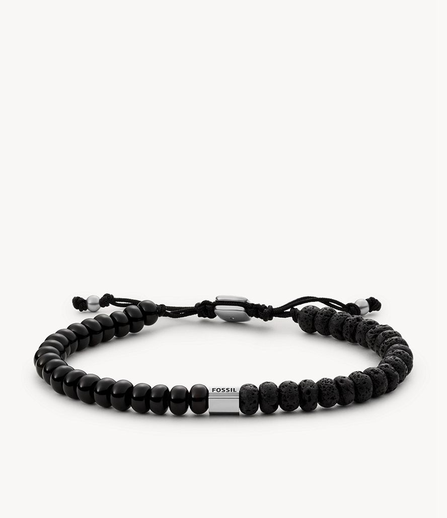 Fossil Joyful Expression Lava Stone And Onyx Beaded Armbånd Herre Sort | FADJTY-180