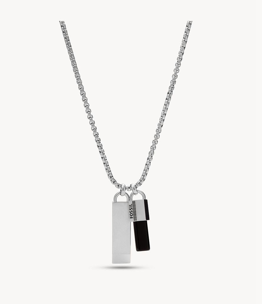 Fossil Joyful Expression Onyx Stainless Steel Pendant Halskæder Herre Sølv | GRTSWH-625