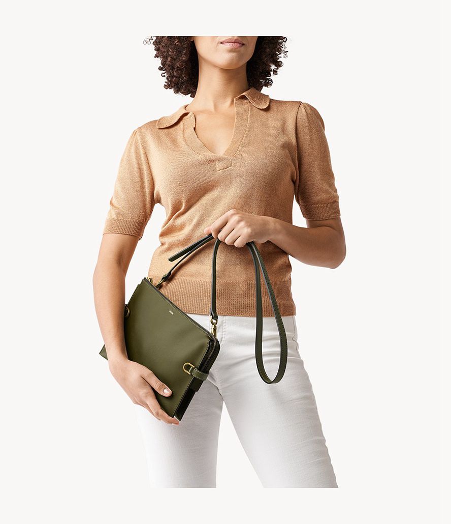 Fossil Kier Cactus Læder Crossbody Taske Dame Olivengrøn | KIVNCW-354