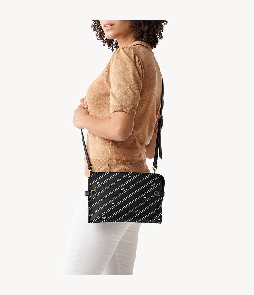 Fossil Kier Cactus Læder Crossbody Taske Dame Sort | RFUOZQ-367