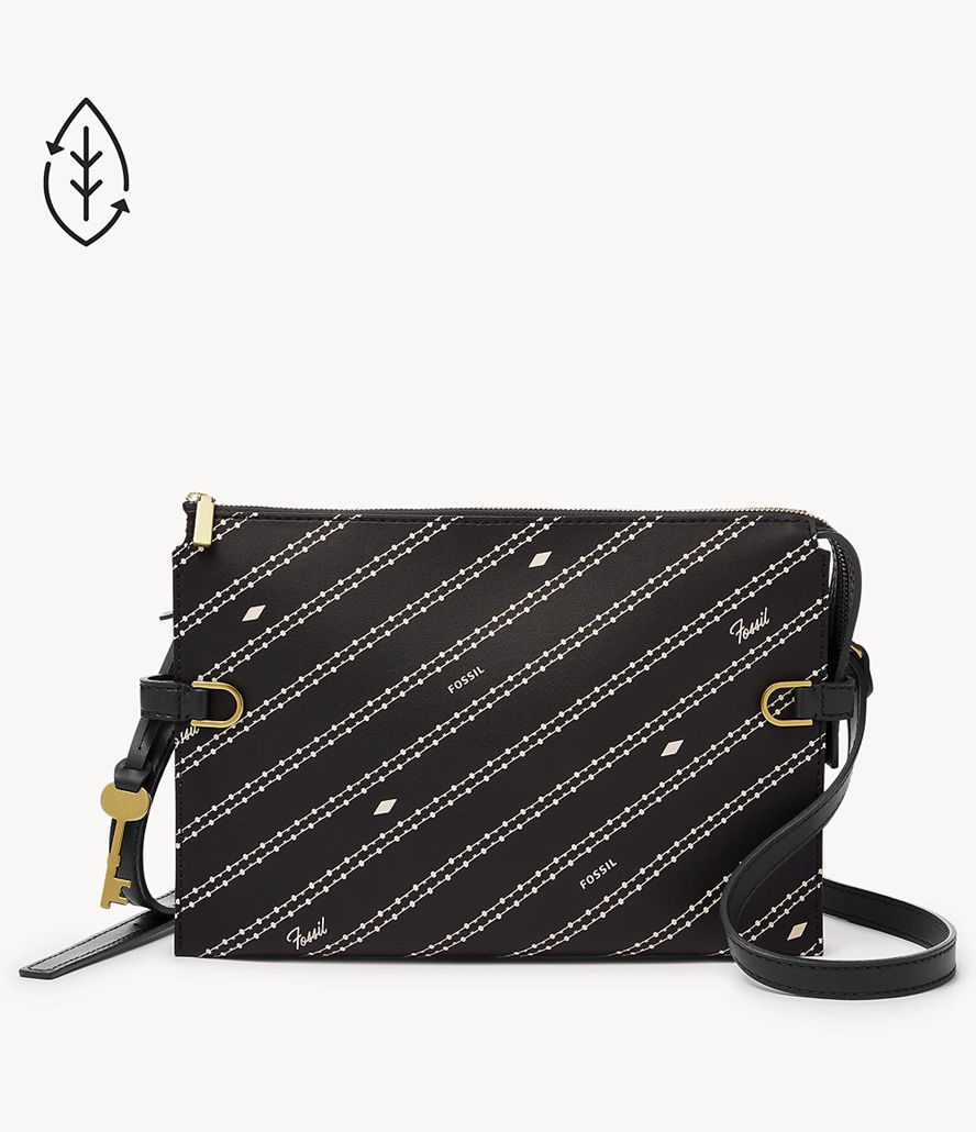 Fossil Kier Cactus Læder Crossbody Taske Dame Sort | RFUOZQ-367