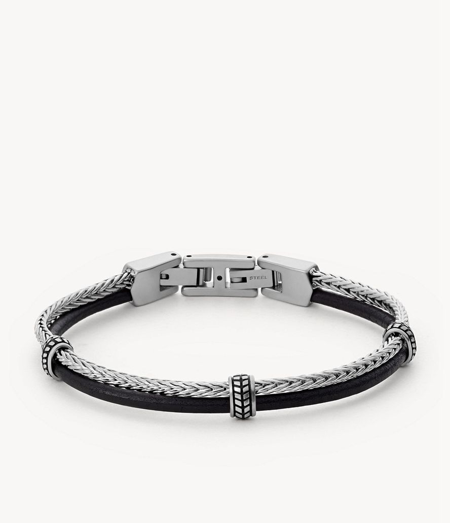 Fossil Kjole Chevron Læder Strand Armbånd Herre Sølv | LUVBPH-342