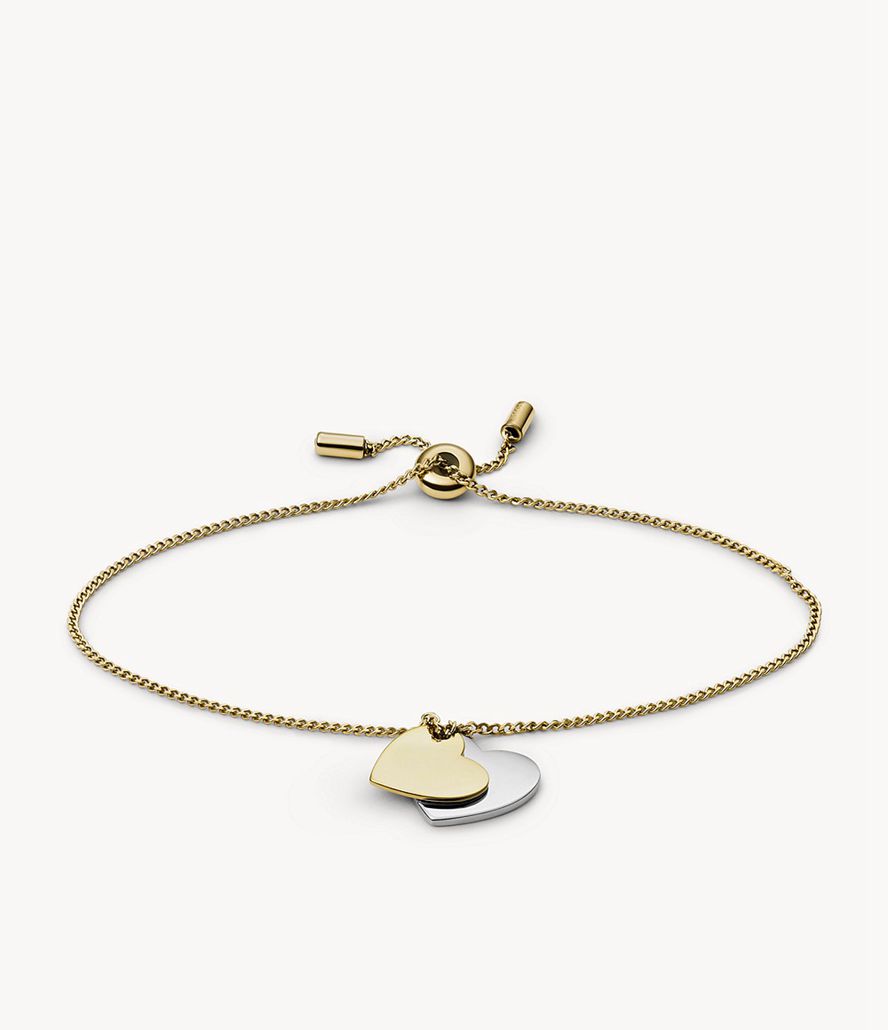 Fossil Lane Two-Tone Stainless Steel Heart Chain Armbånd Dame Guld | FKOBPI-142