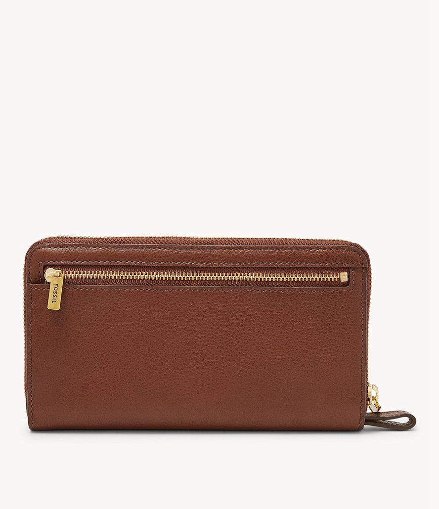 Fossil Liza Zip Around Clutch Taske Dame Brune | NSBIAH-572