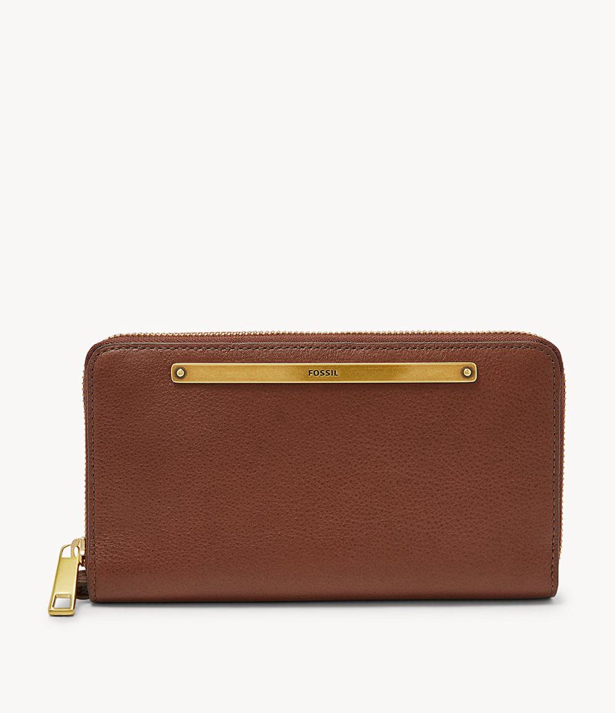 Fossil Liza Zip Around Clutch Taske Dame Brune | NSBIAH-572