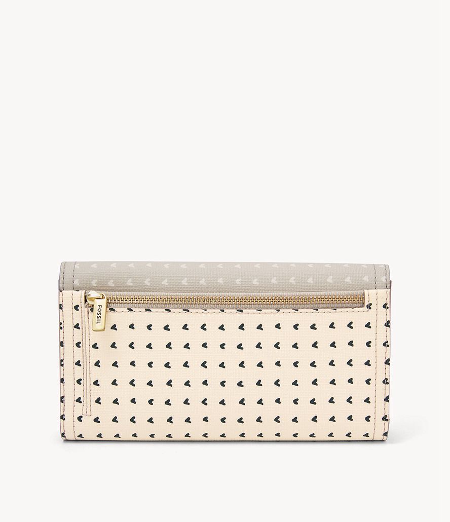 Fossil Logan Rfid Flap Clutch Taske Dame Beige | OXKNDH-396