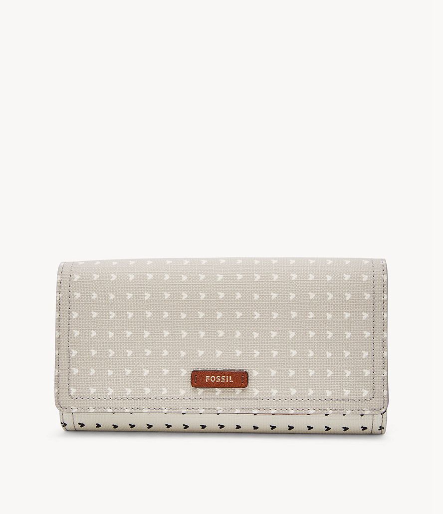 Fossil Logan Rfid Flap Clutch Taske Dame Beige | OXKNDH-396